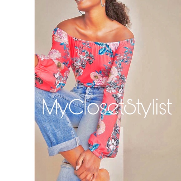 Anthropologie Tops - NWT Anthropologie Off Shoulder Floral Top RARE!! New Small pink blue